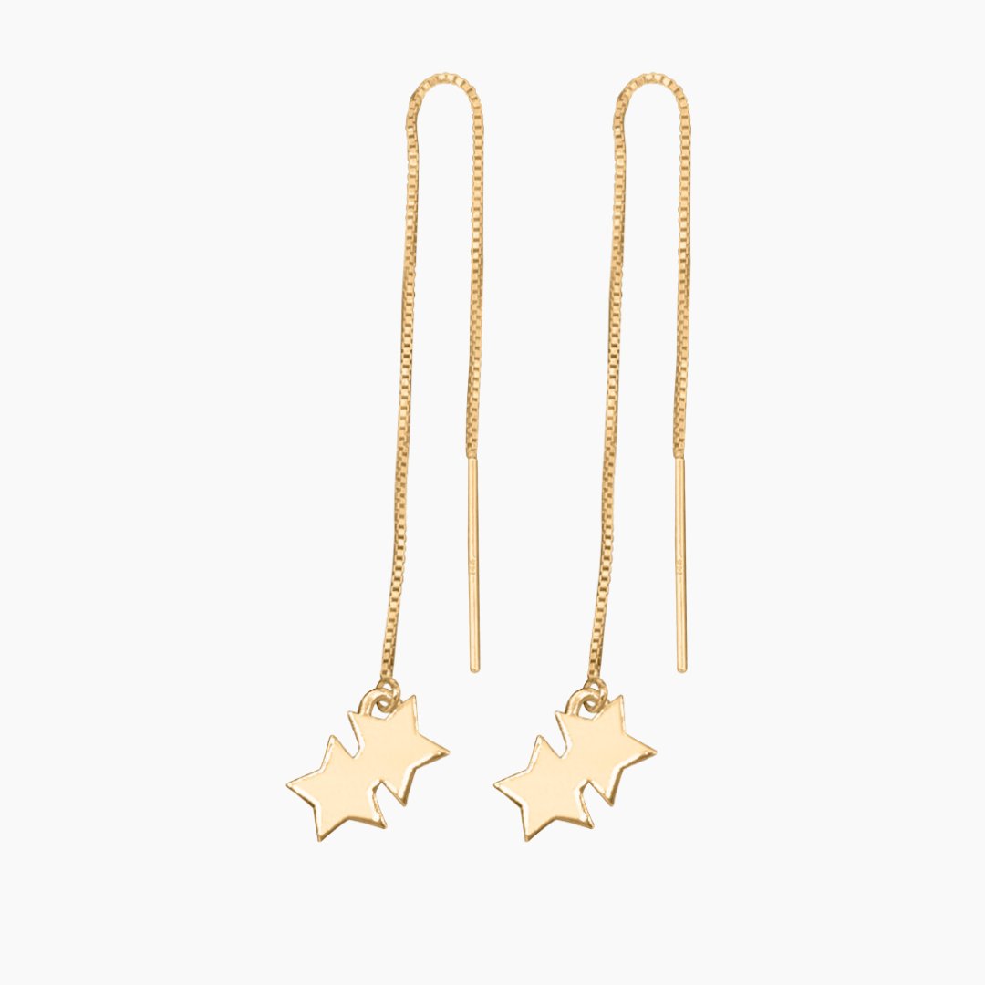 14k Gold Double Star Threader Earrings | mazi + zo