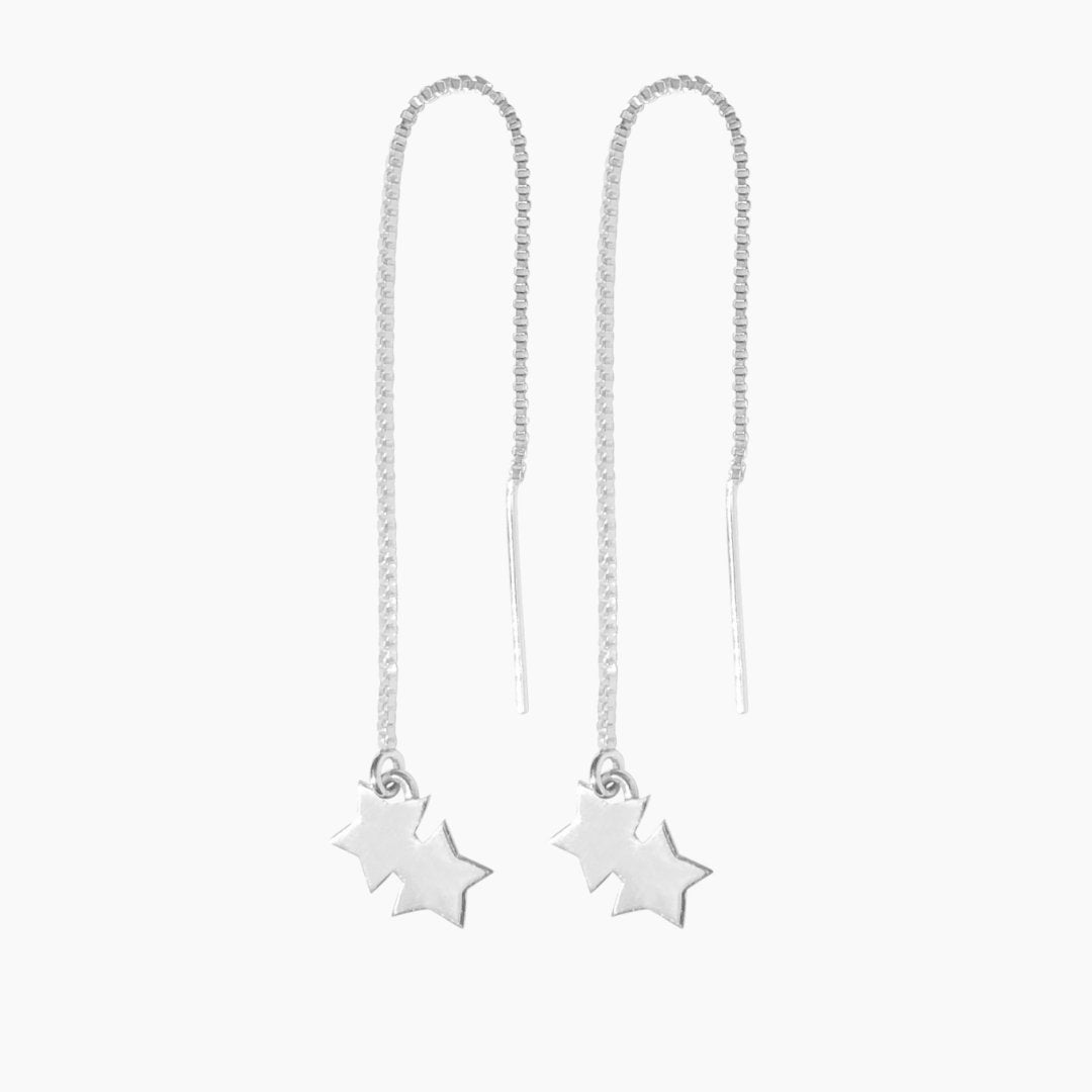 Sterling Silver Double Star Threader Earrings | mazi + zo
