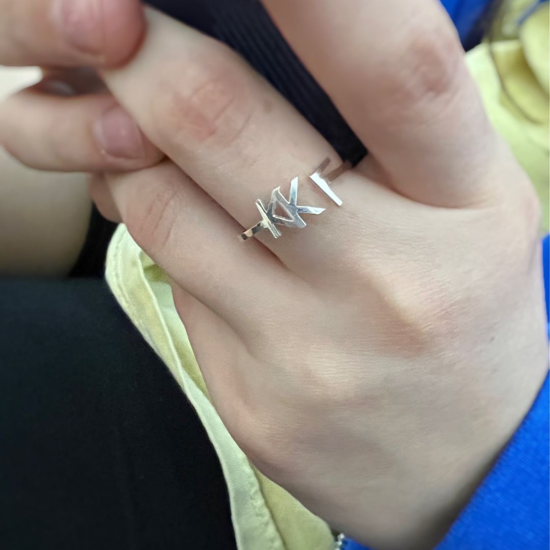 Minimalist sterling silver kappa kappa gamma sorority ring, on Sarah | mazi + zo
