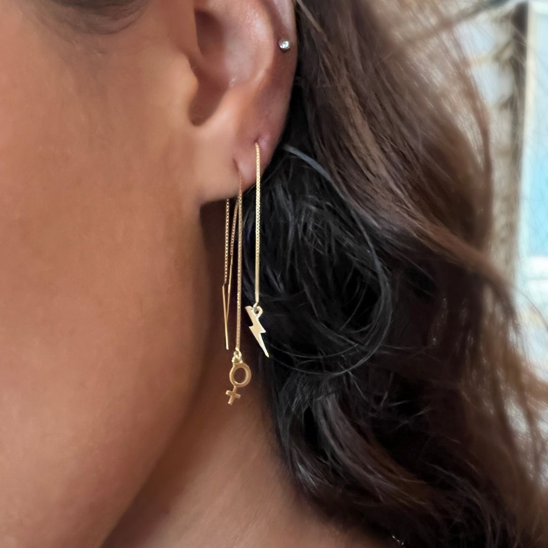 14k Gold Lightning Bolt Threader Earrings | mazi + zo