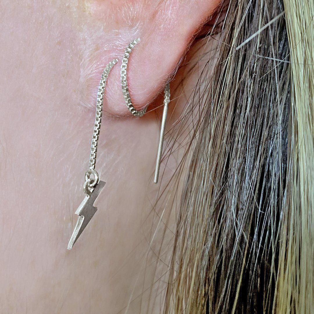 Sterling Silver Lightning Bolt Threader Earrings | mazi + zo