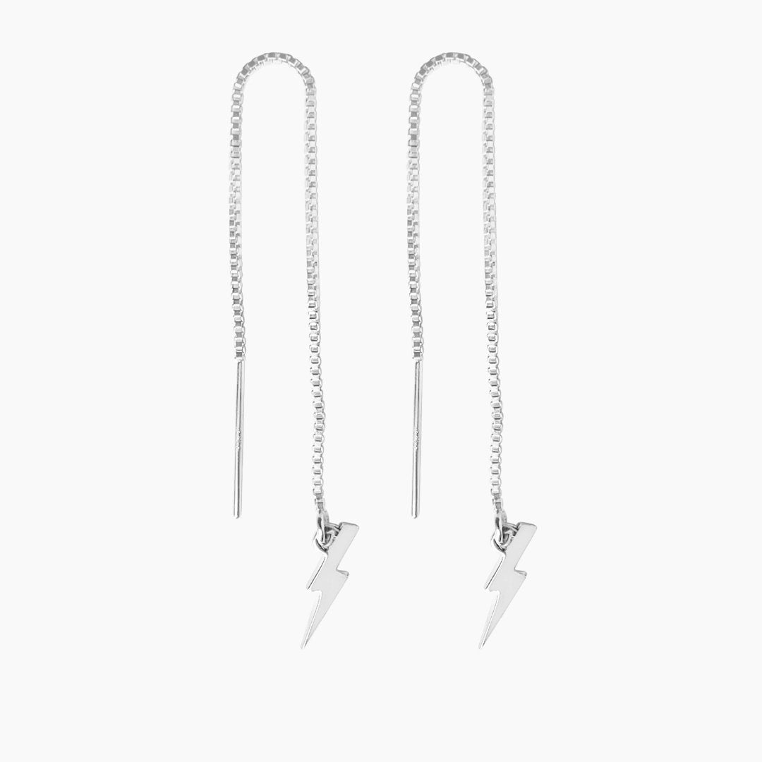 Sterling Silver Lightning Bolt Threader Earrings | mazi + zo