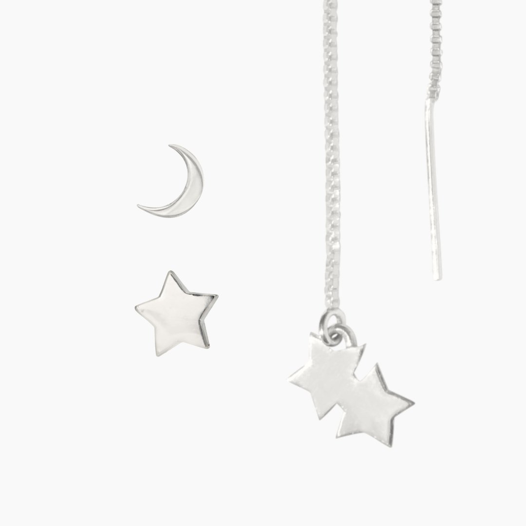 Sterling Silver Moon & Stars Earring Set | mazi + zo jewelry