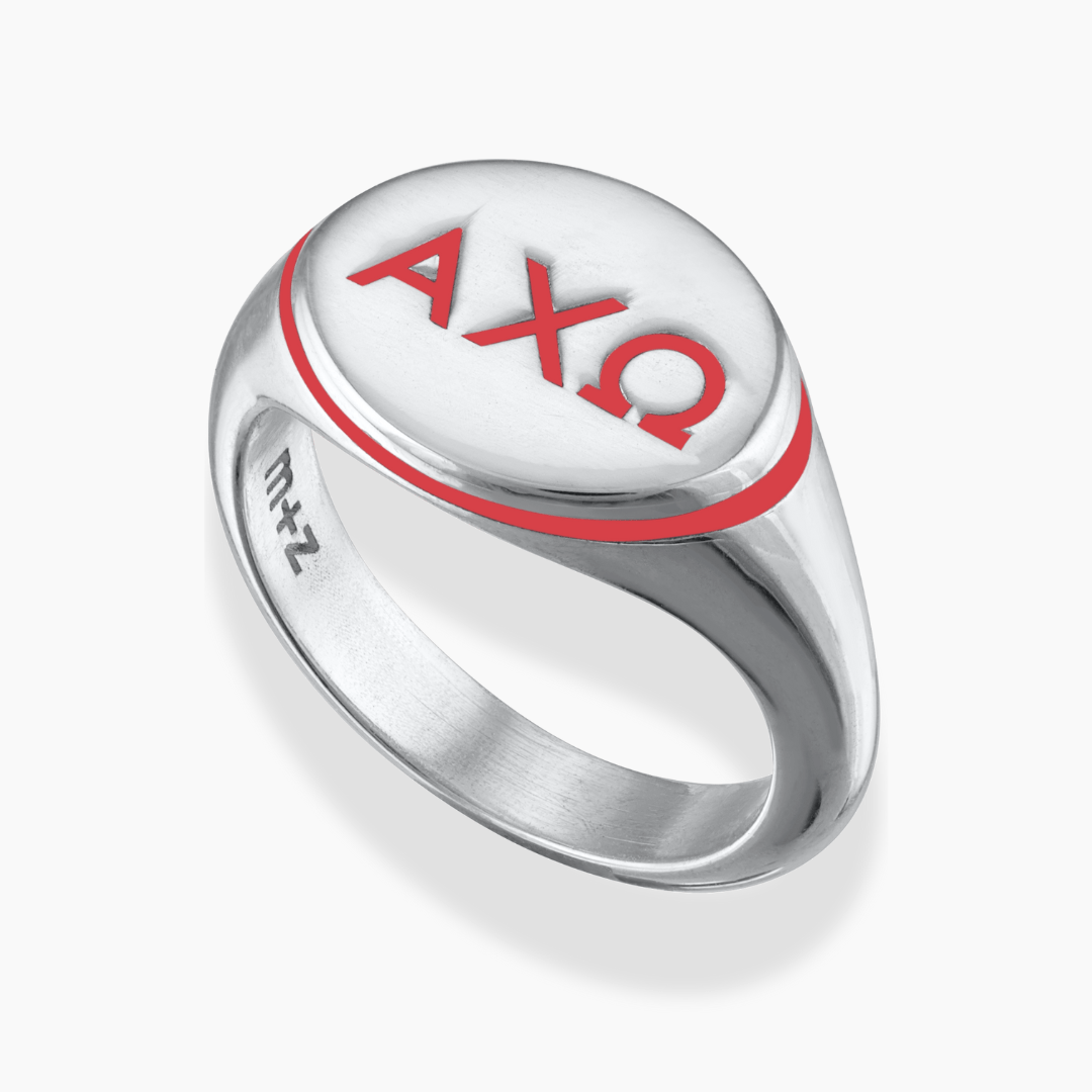 Alpha Chi Omega Signet Ring with Scarlet Red Enamel