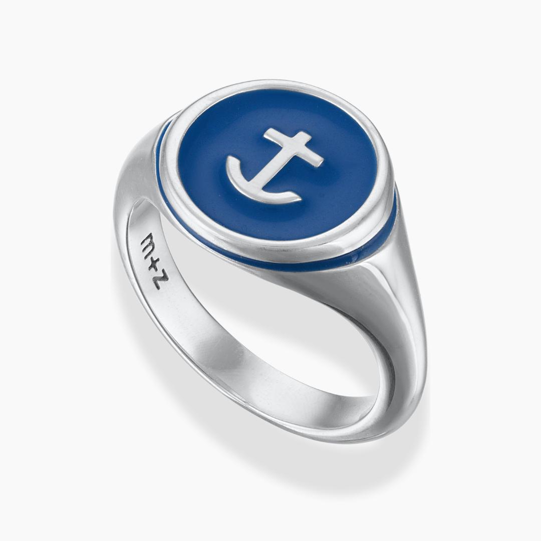Silver Delta Gamma Anchor Signet Ring on a white background.
