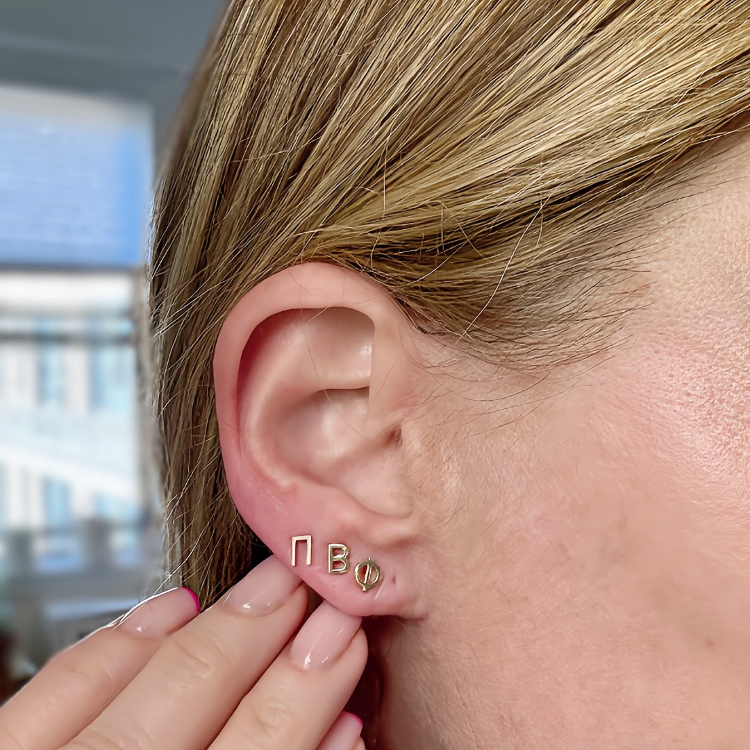 14k Gold Pi Beta Phi earrings | mazi + zo sorority jewelry