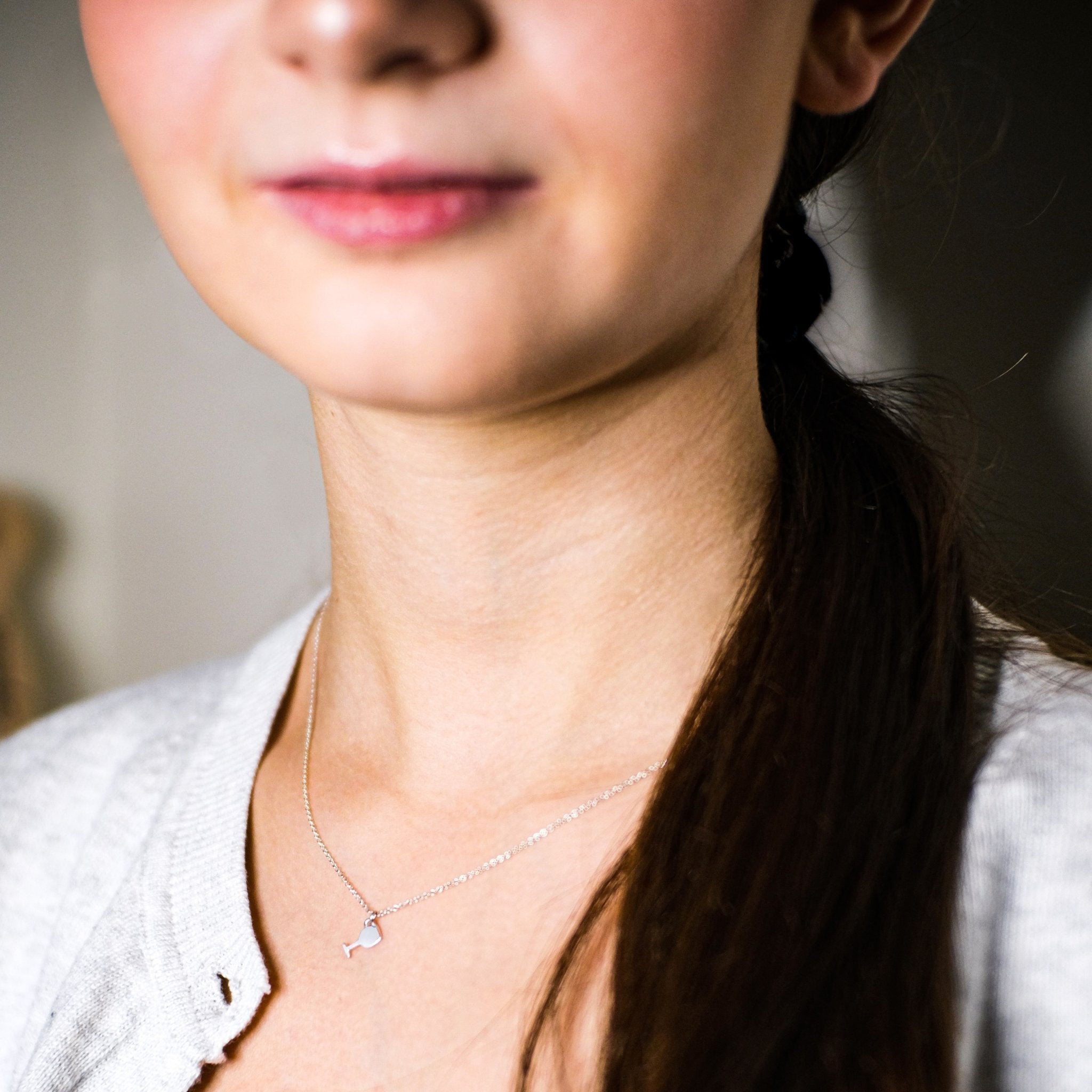Sterling Silver Red Wine Glass Necklace| mazi + zo