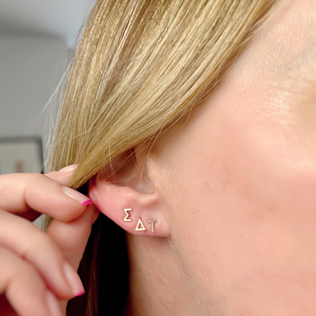 14k Gold Sigma Delta Tau earrings | SigDelt | mazi + zo sorority jewelry