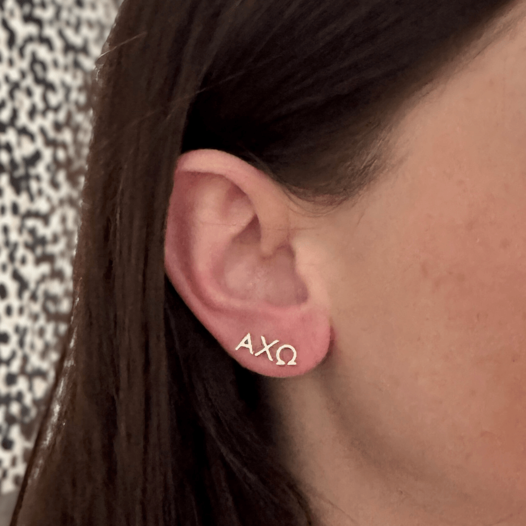 Silver Alpha Chi Omega Earrings | mazi + zo sorority jewelry