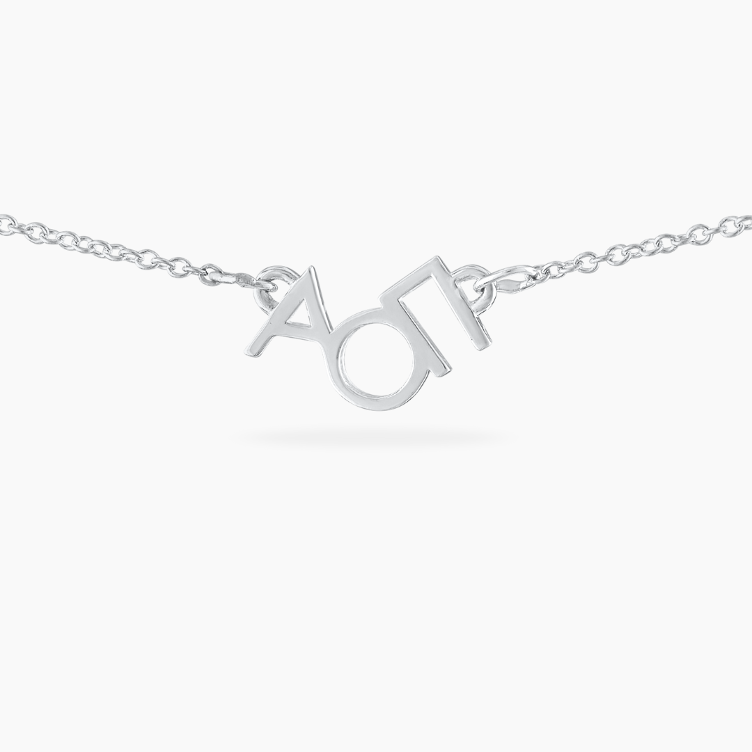 Silver Alpha Omicron Pi Necklace | mazi + zo sorority jewelry
