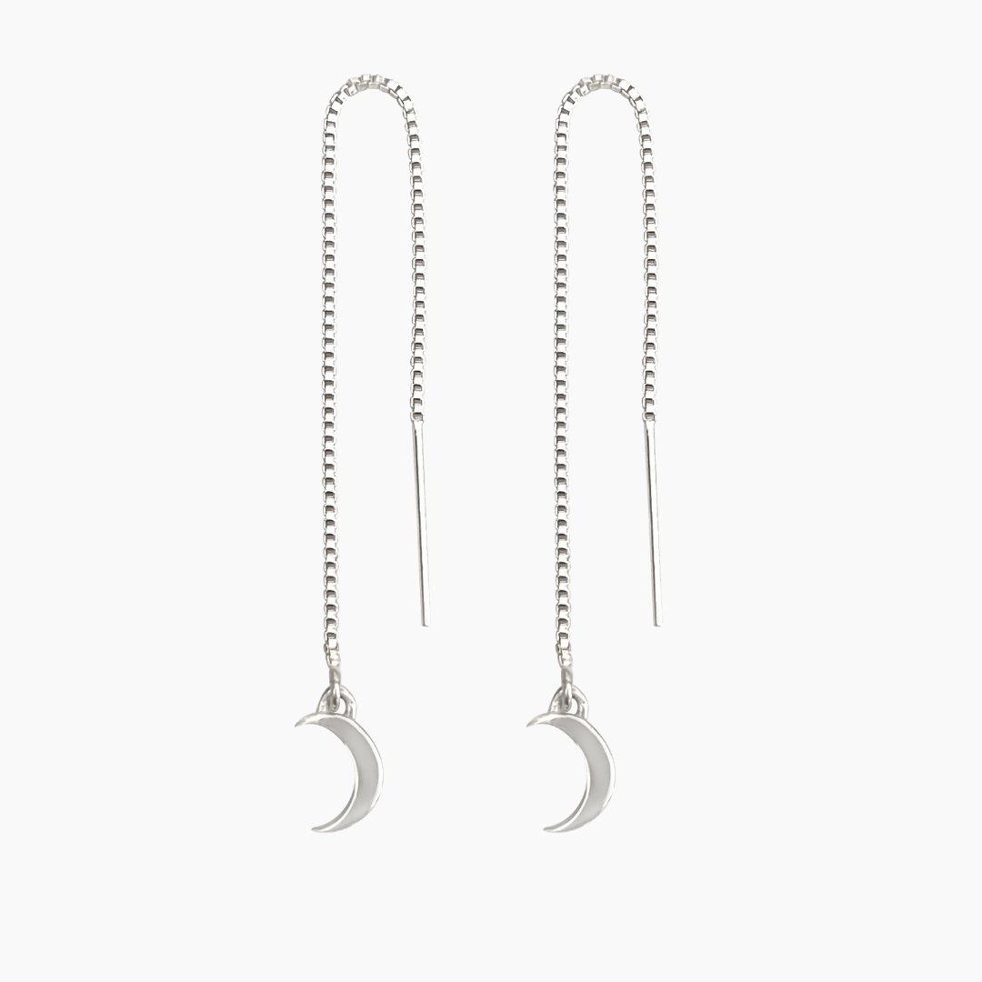 Sterling Silver Gamma Phi Beta Crescent Moon Threader Earrings | mazi + zo sorority jewelry