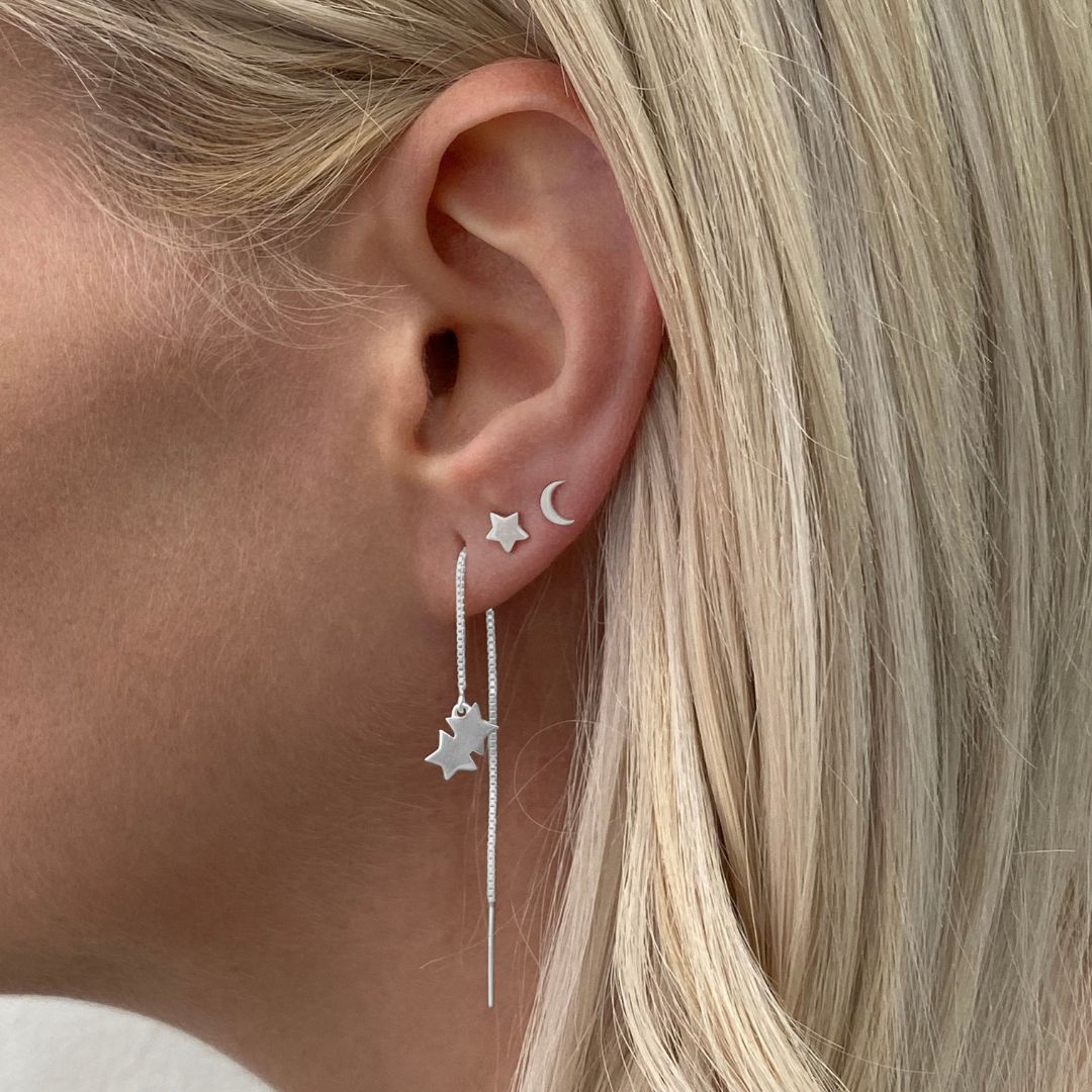 Sterling Silver Theta Twin Star Threader Earrings | mazi + zo