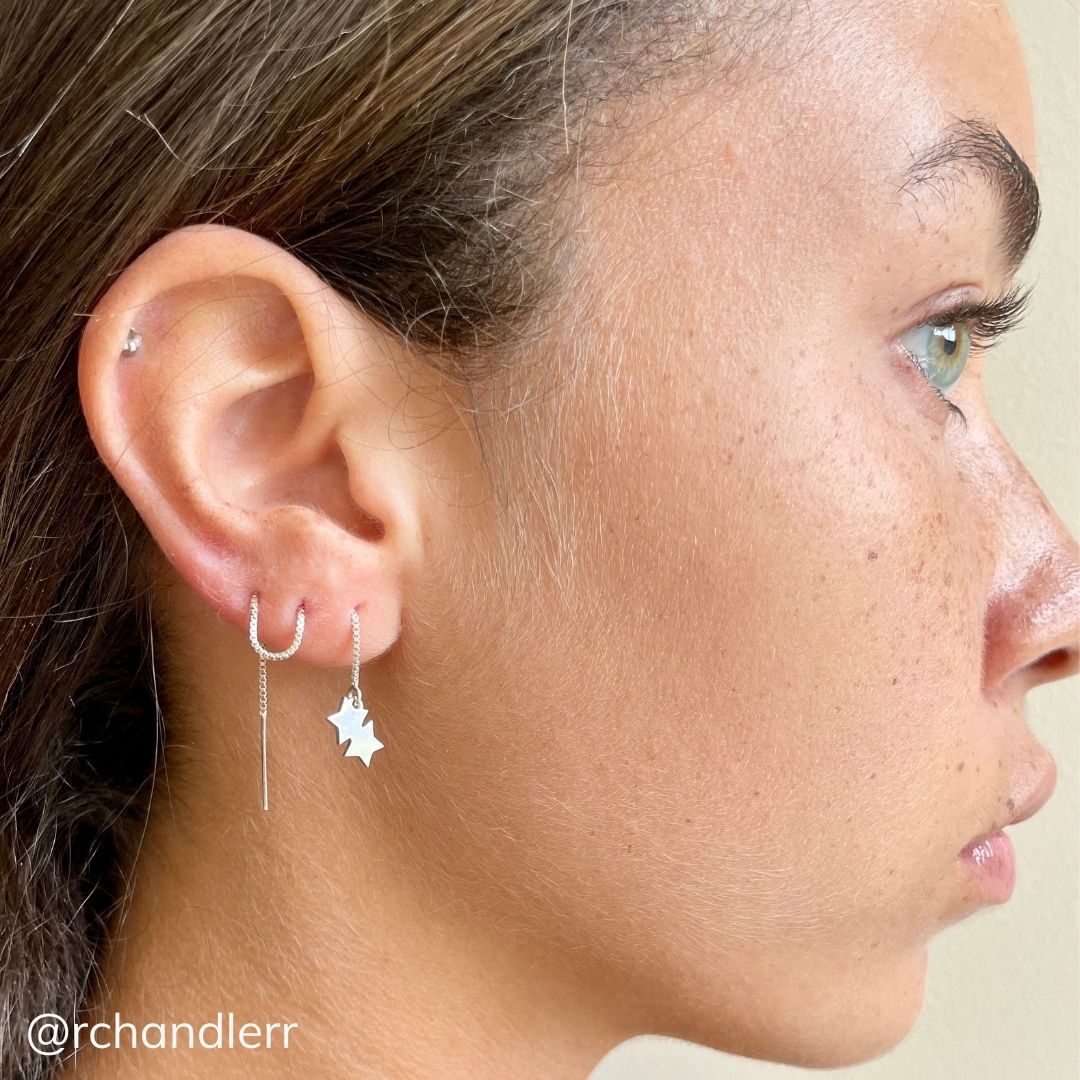 Sterling Silver Theta Twin Star Threader Earrings | mazi + zo