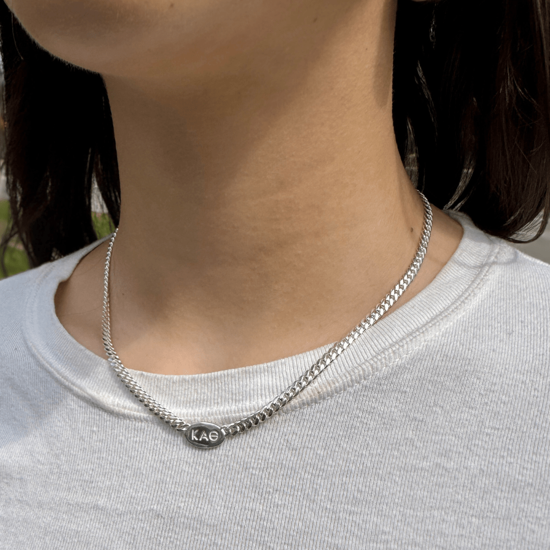 Personalized Silver Kappa Alpha Theta Signet Necklace | mazi + zo sorority jewelry
