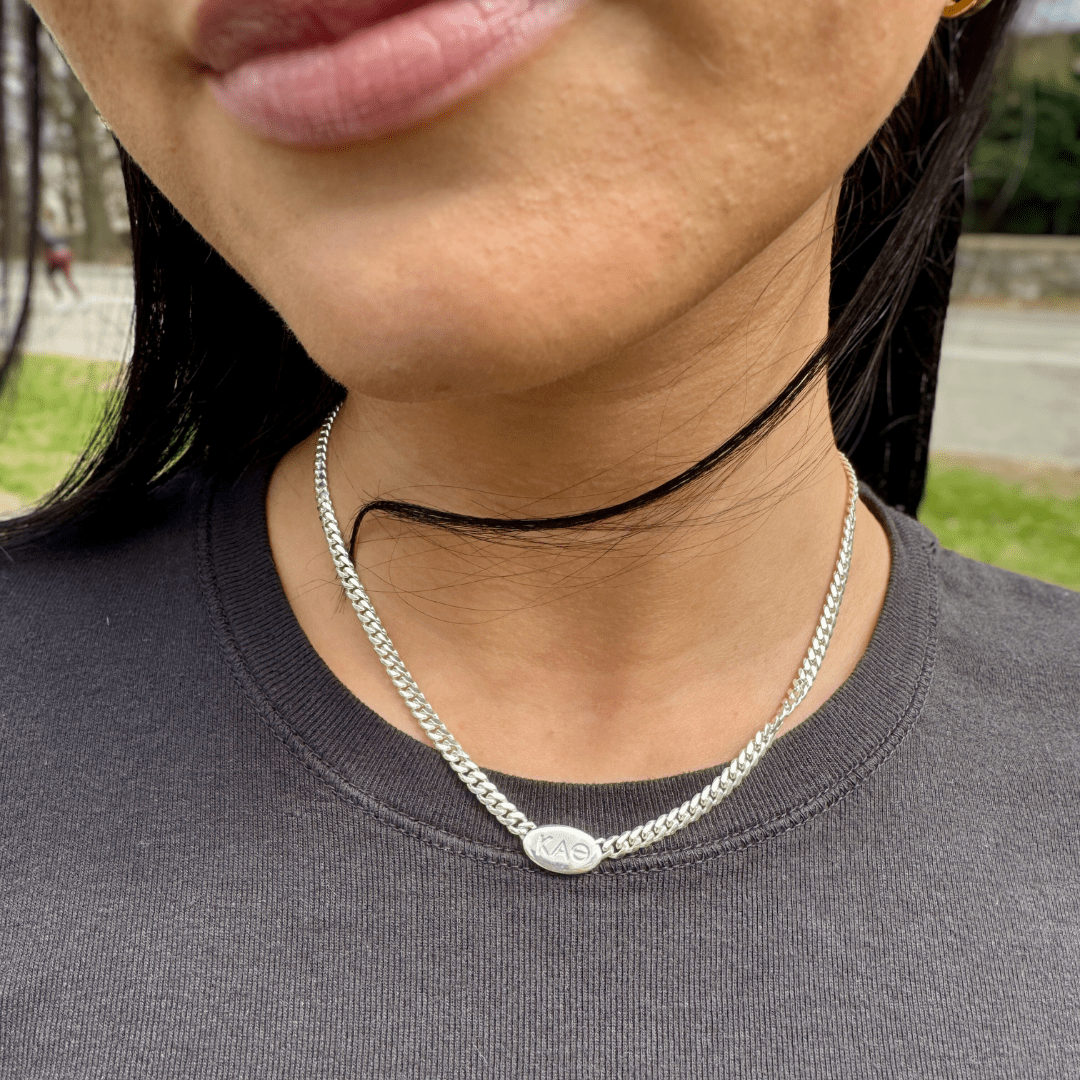 Personalized Silver Kappa Alpha Theta Signet Necklace | mazi + zo sorority jewelry