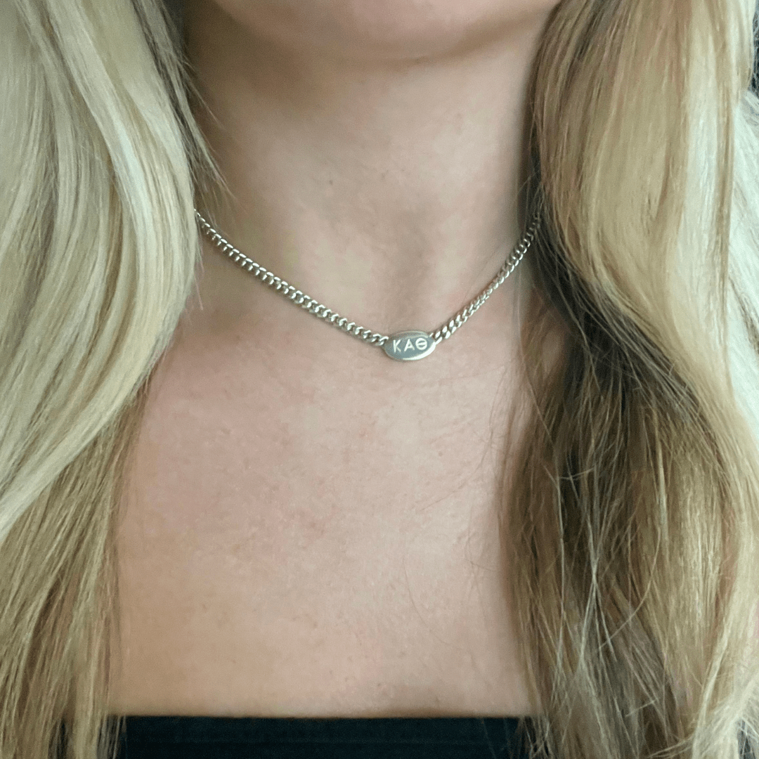 Personalized Silver Kappa Alpha Theta Signet Necklace | mazi + zo sorority jewelry