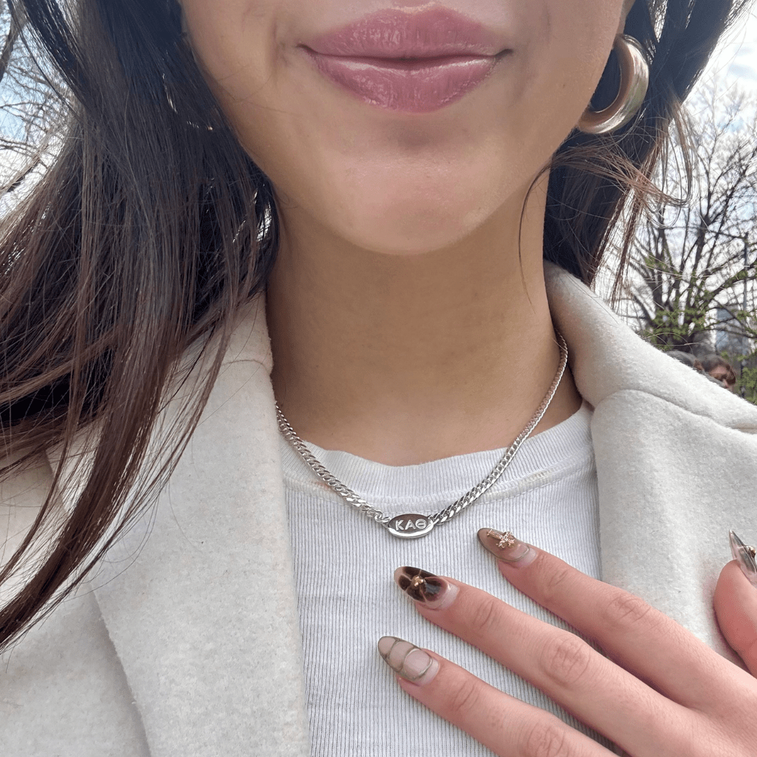 Personalized Silver Kappa Alpha Theta Signet Necklace | mazi + zo sorority jewelry