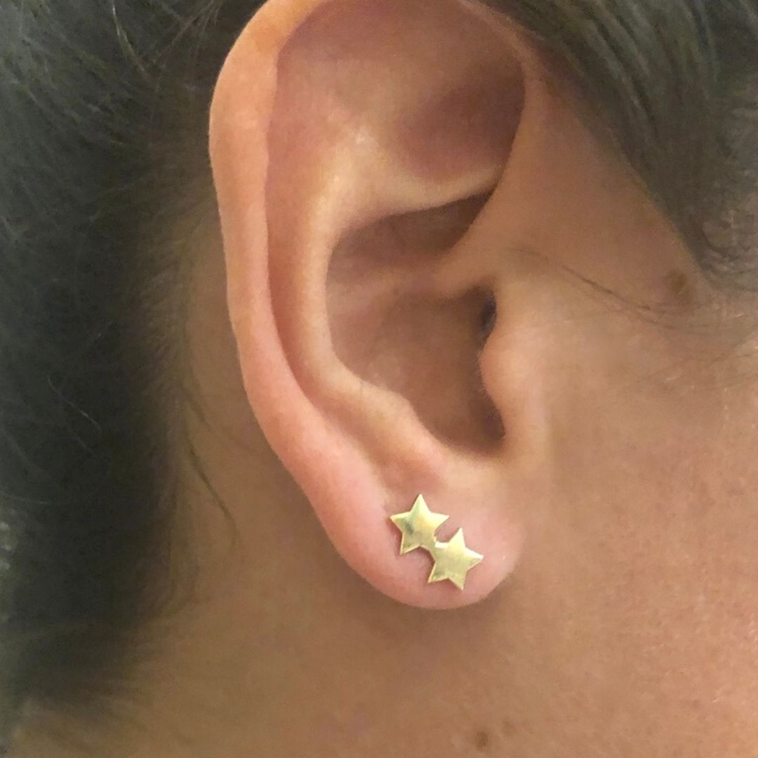 14k Gold Double Star Earrings | mazi + zo jewelry