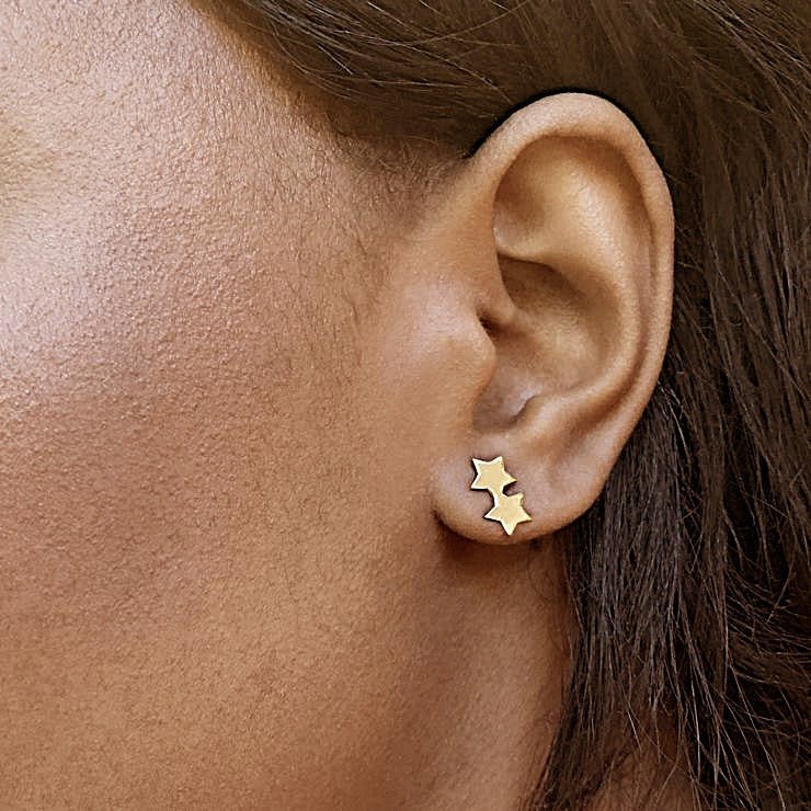 14k Gold Double Star Earrings | mazi + zo jewelry