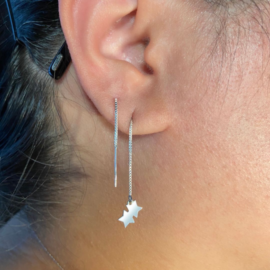 Sterling Silver Double Star Threader Earrings | mazi + zo