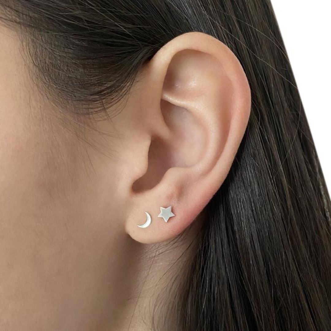 925 Sterling Silver Plated Moon & Star CZ Ear Threaders – 4" Line, Cubic Zirconia, Threader Style