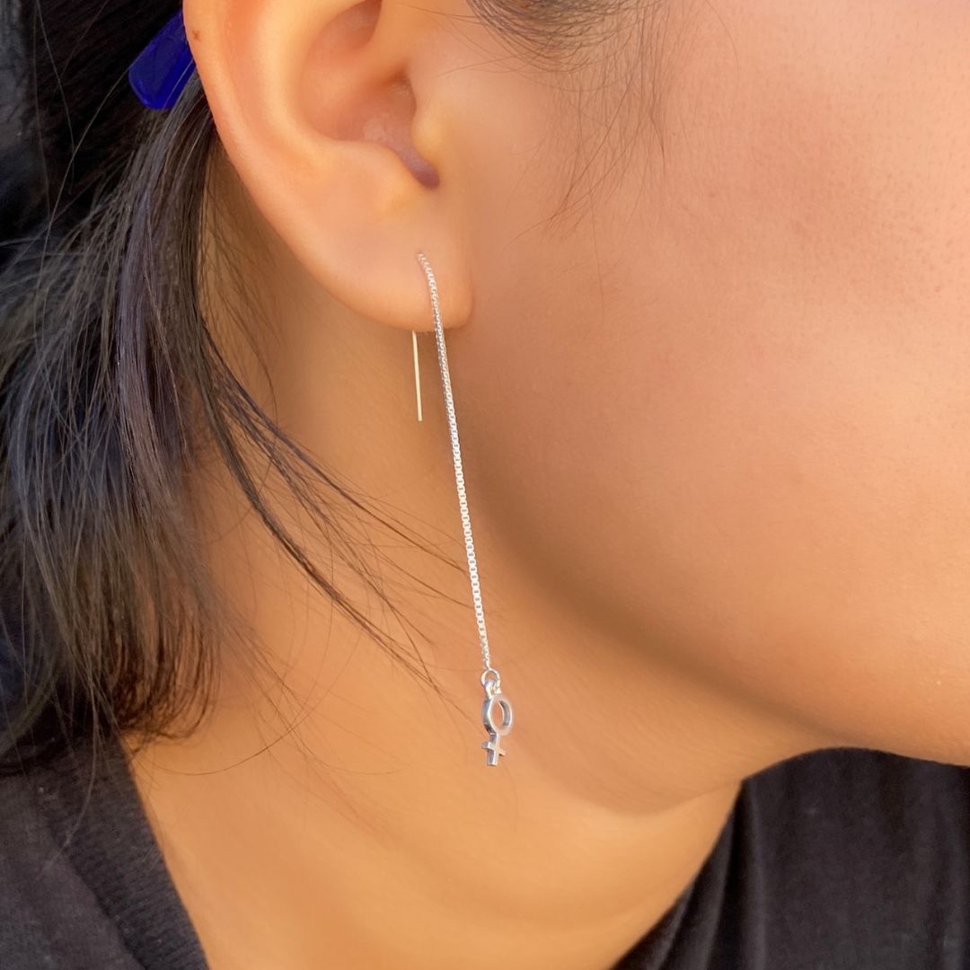 Sterling Silver Feminist Venus Threader Earrings | mazi + zo