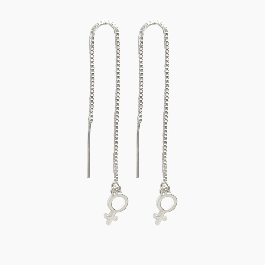 Sterling Silver Feminist Venus Threader Earrings | mazi + zo