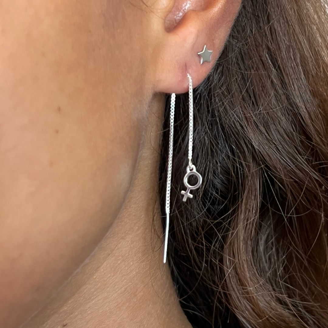 Sterling Silver Feminist Venus Threader Earrings | mazi + zo