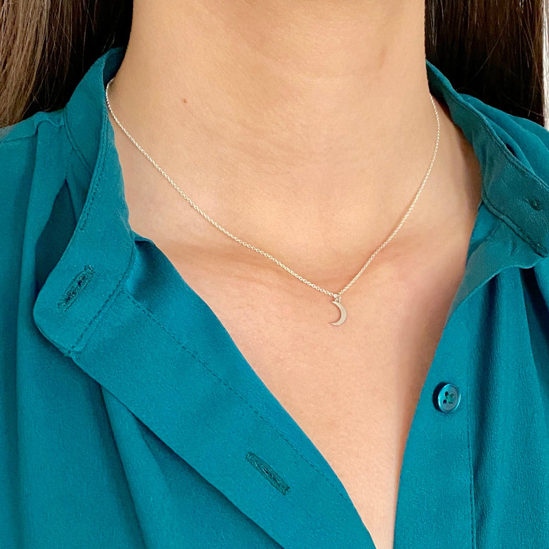 Sterling silver crescent moon charm necklace